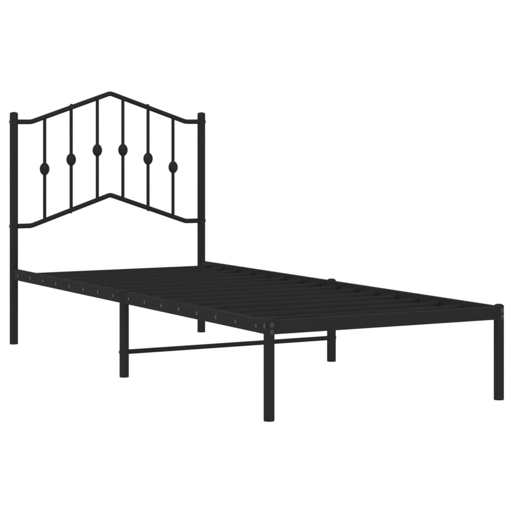 Bedframe met hoofdbord metaal zwart 80x200 cm is nu te koop bij PeponiXL, paradijselijk wonen!