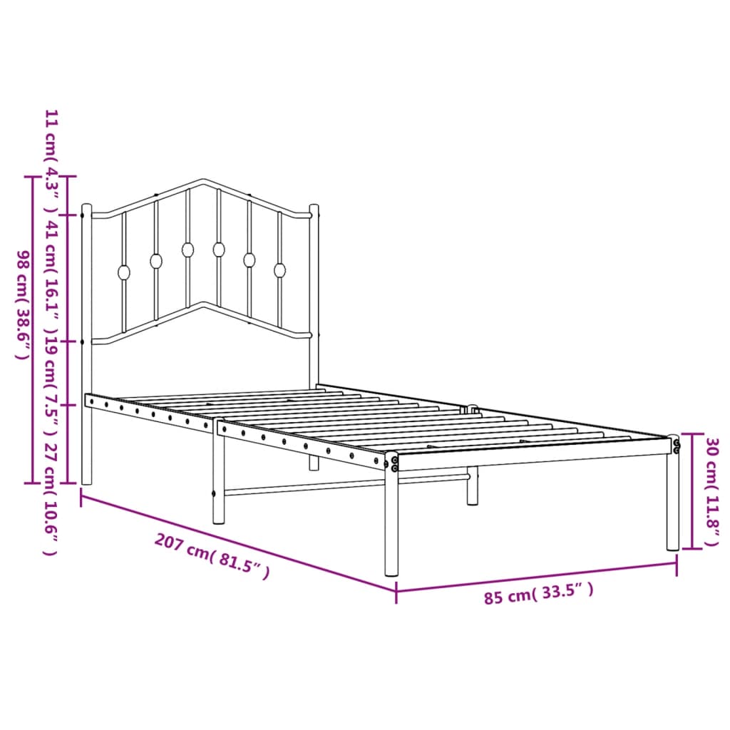 Bedframe met hoofdbord metaal zwart 80x200 cm is nu te koop bij PeponiXL, paradijselijk wonen!