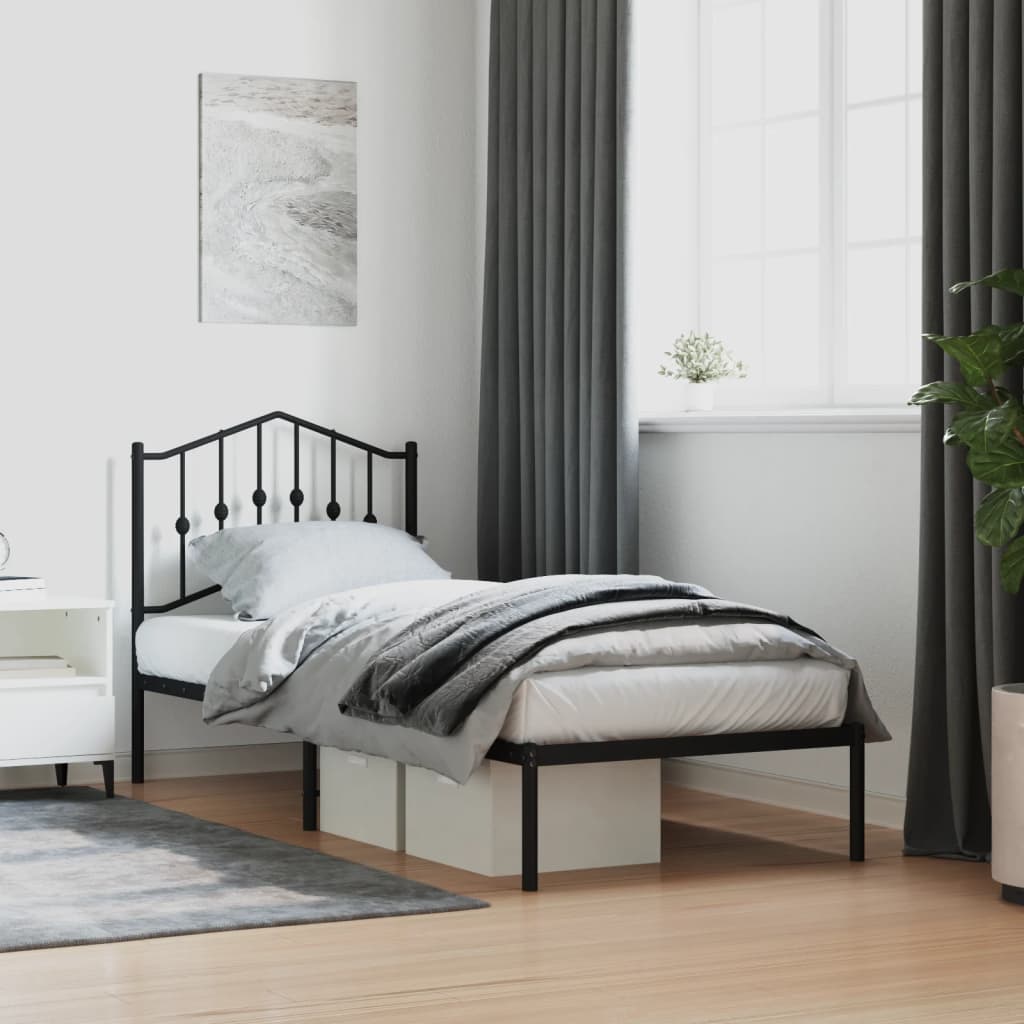 Bedframe met hoofdbord metaal zwart 80x200 cm is nu te koop bij PeponiXL, paradijselijk wonen!