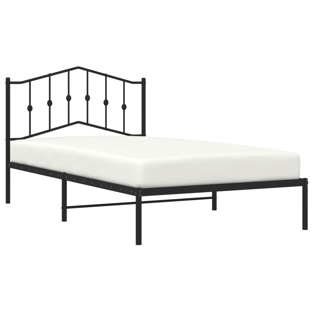 Bedframe met hoofdbord metaal zwart 107x203 cm is nu te koop bij PeponiXL, paradijselijk wonen!