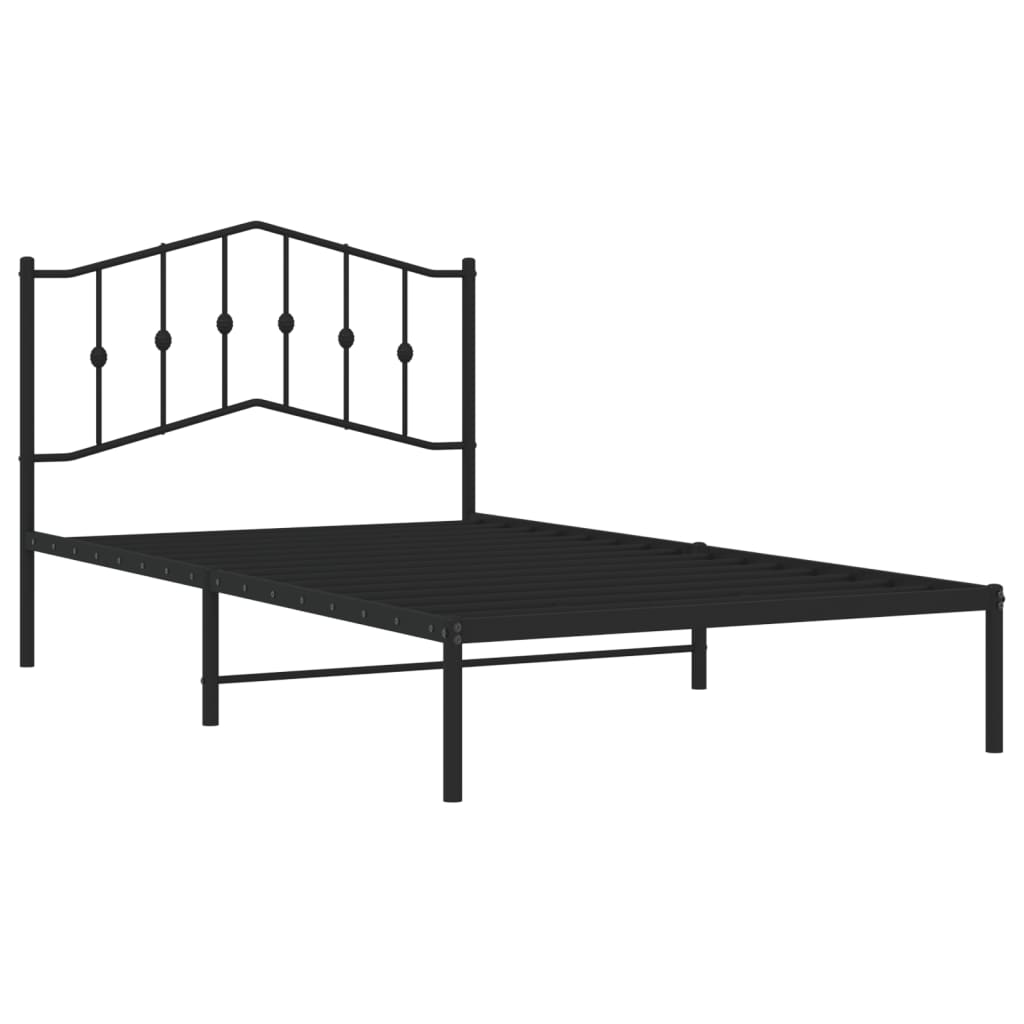 Bedframe met hoofdbord metaal zwart 107x203 cm is nu te koop bij PeponiXL, paradijselijk wonen!