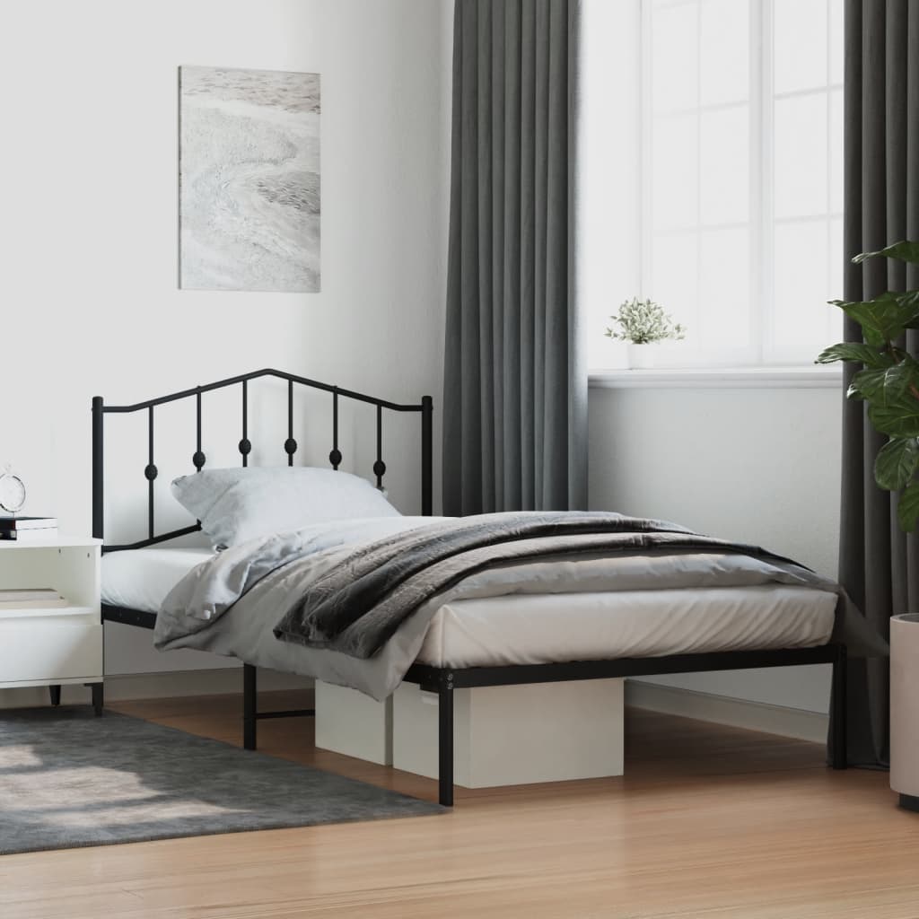 Bedframe met hoofdbord metaal zwart 107x203 cm is nu te koop bij PeponiXL, paradijselijk wonen!