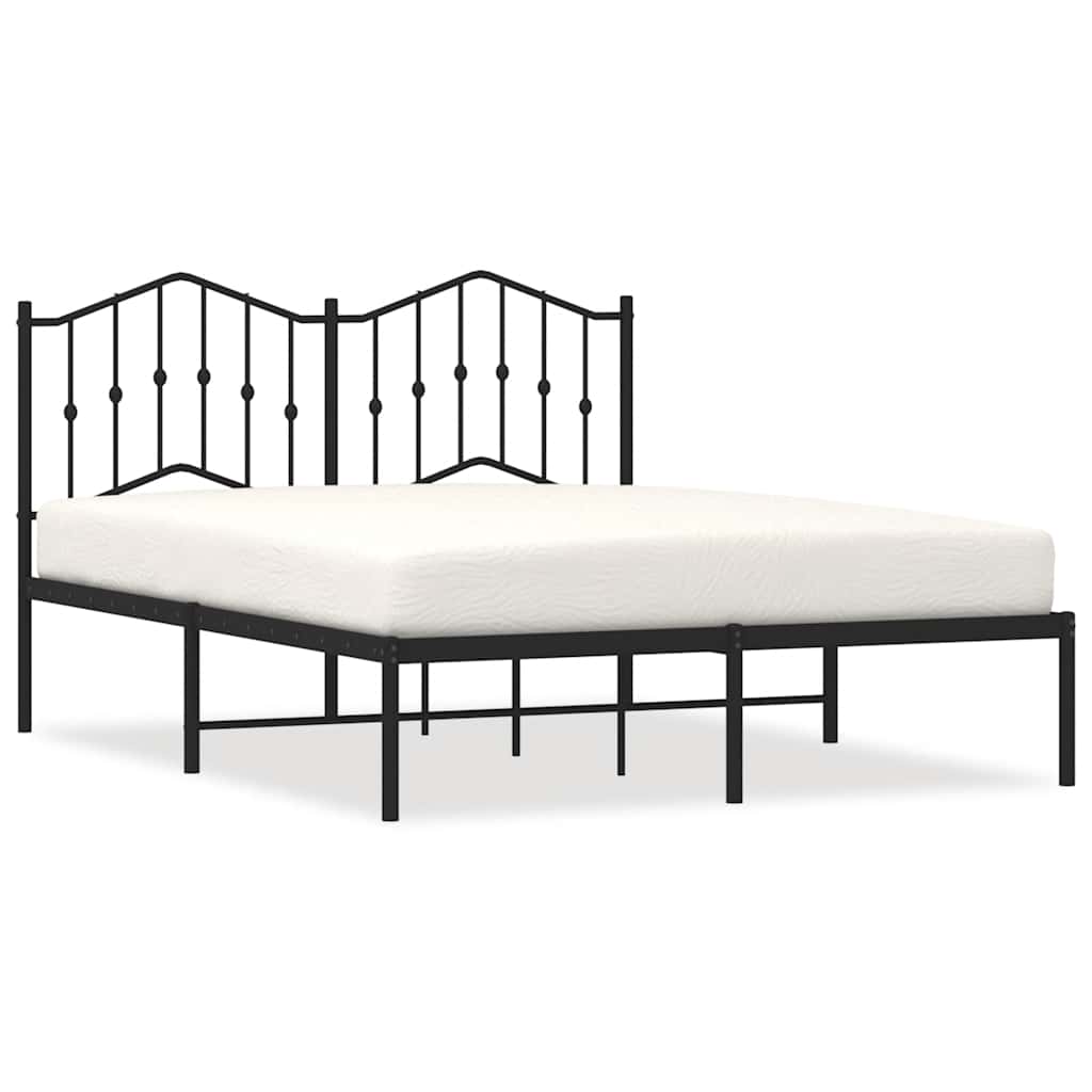 Bedframe met hoofdbord metaal zwart 135x190 cm