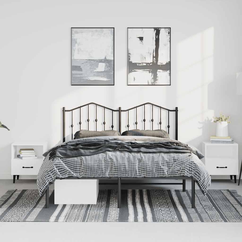 Bedframe met hoofdbord metaal zwart 135x190 cm