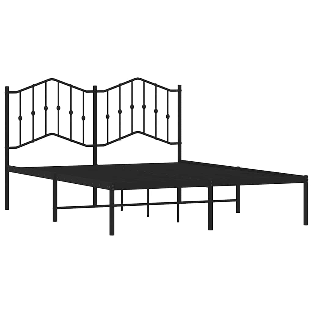 Bedframe met hoofdbord metaal zwart 135x190 cm