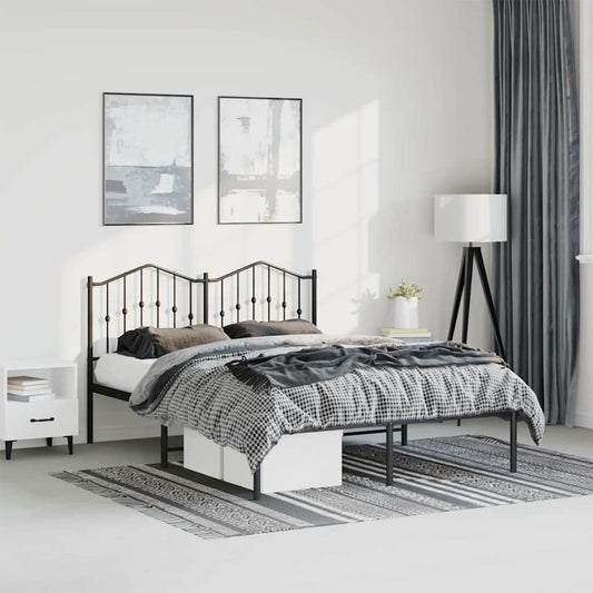 Bedframe met hoofdbord metaal zwart 135x190 cm is nu te koop bij PeponiXL, paradijselijk wonen!