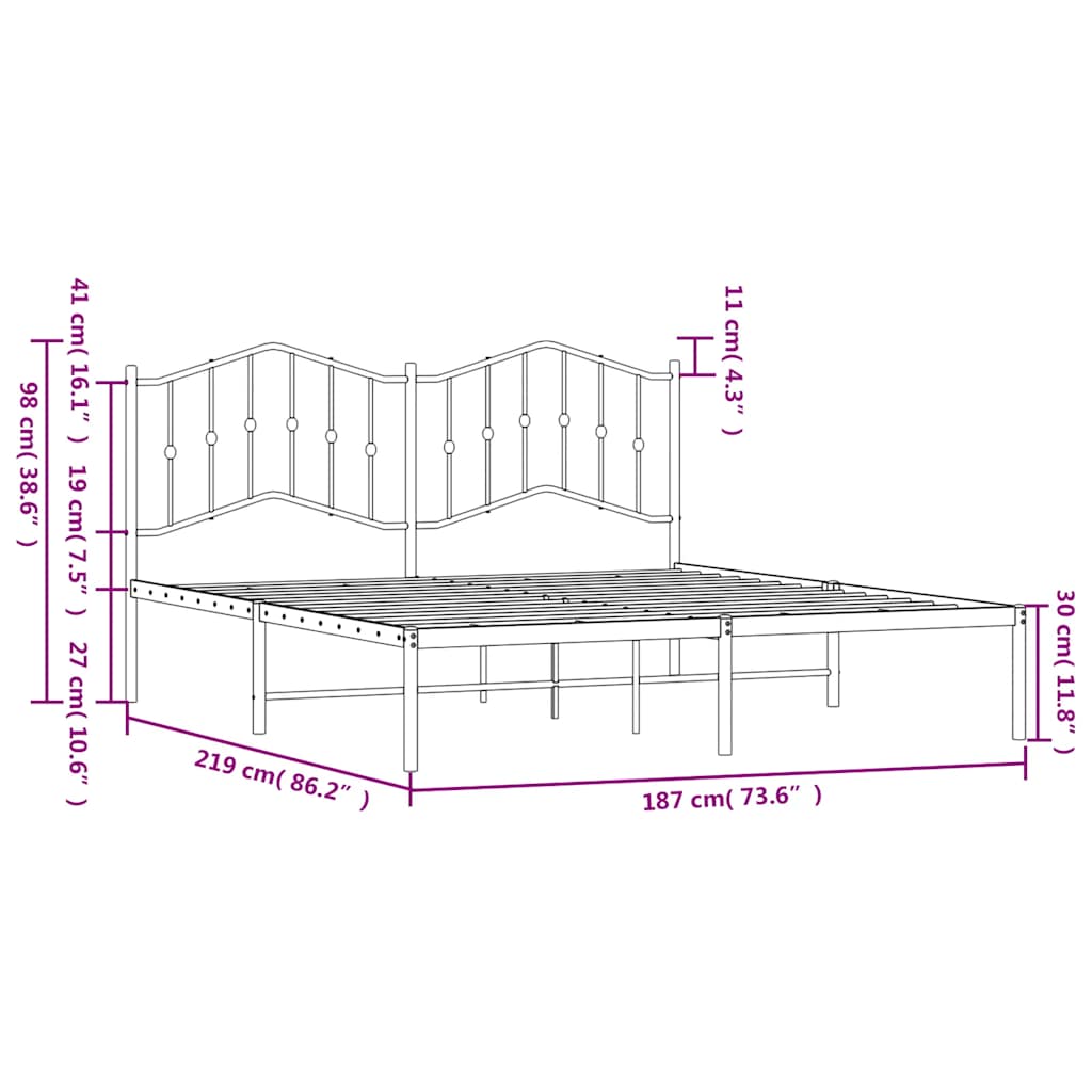 Bedframe met hoofdbord metaal zwart 183x213 cm is nu te koop bij PeponiXL, paradijselijk wonen!