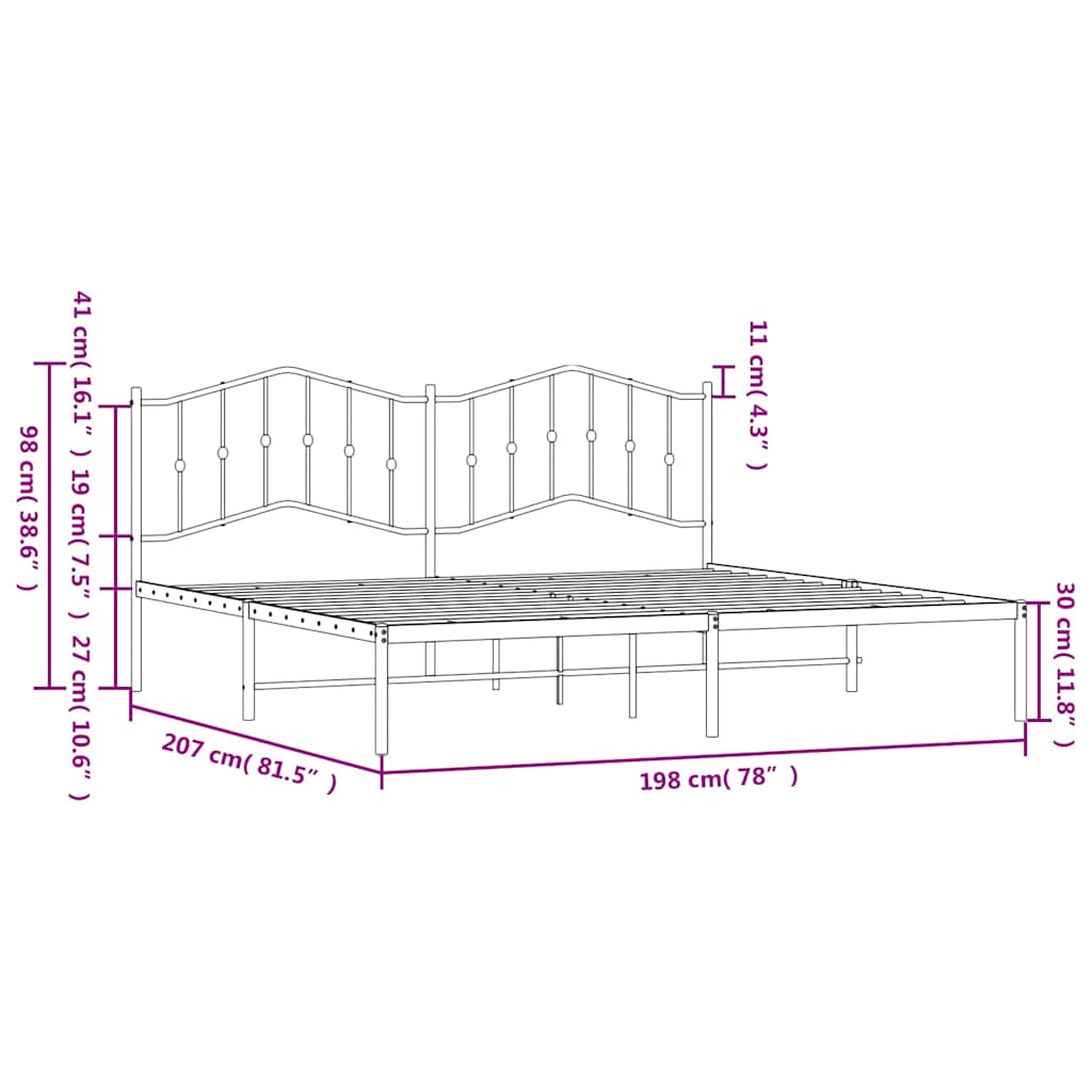 Bedframe met hoofdbord metaal zwart 193x203 cm is nu te koop bij PeponiXL, paradijselijk wonen!