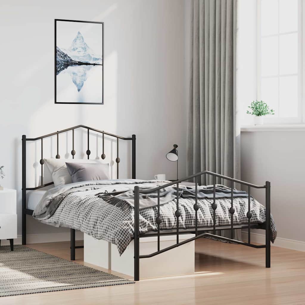 Bedframe met hoofd- en voeteneinde metaal zwart 100x200 cm is nu te koop bij PeponiXL, paradijselijk wonen!
