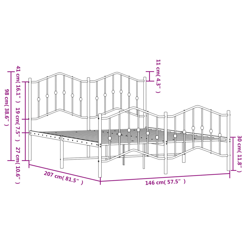 Bedframe met hoofd- en voeteneinde metaal zwart 140x200 cm is nu te koop bij PeponiXL, paradijselijk wonen!