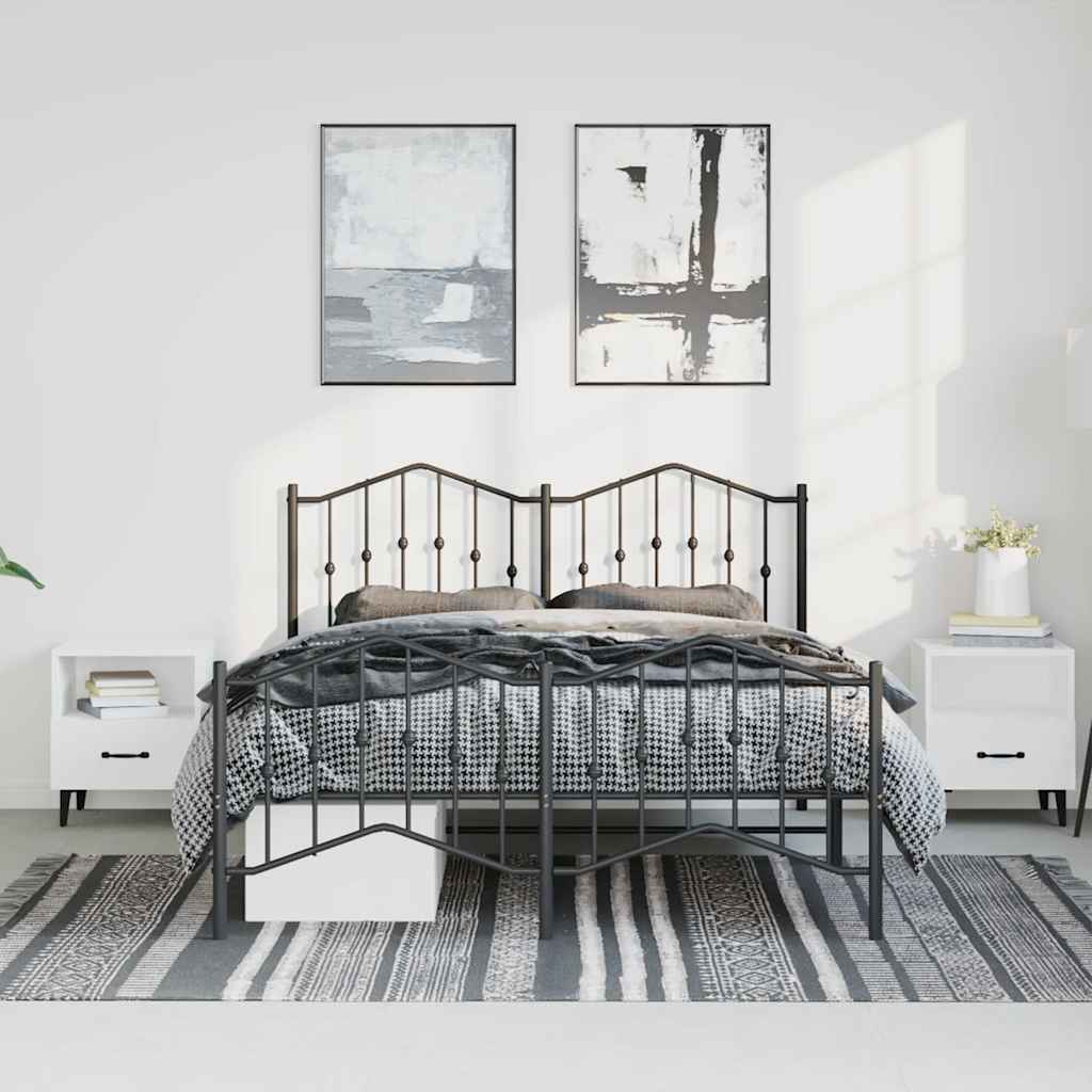Bedframe met hoofd- en voeteneinde metaal zwart 150x200 cm