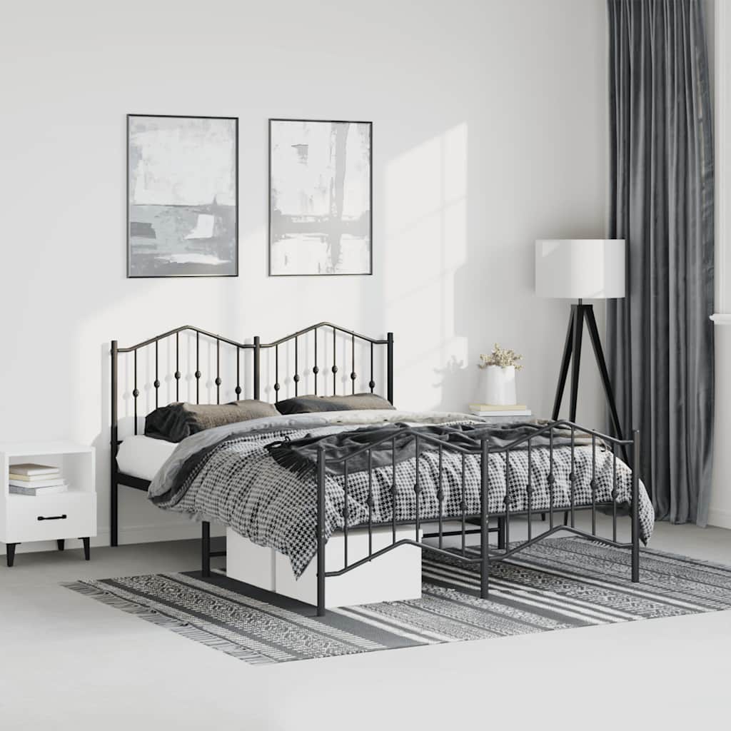 Bedframe met hoofd- en voeteneinde metaal zwart 150x200 cm