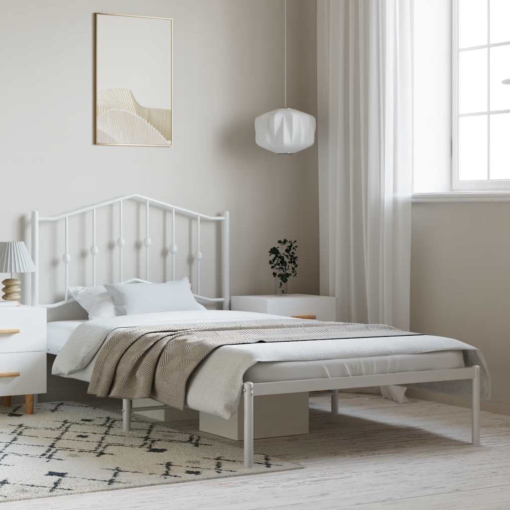 Bedframe met hoofdbord metaal wit 100x190 cm is nu te koop bij PeponiXL, paradijselijk wonen!