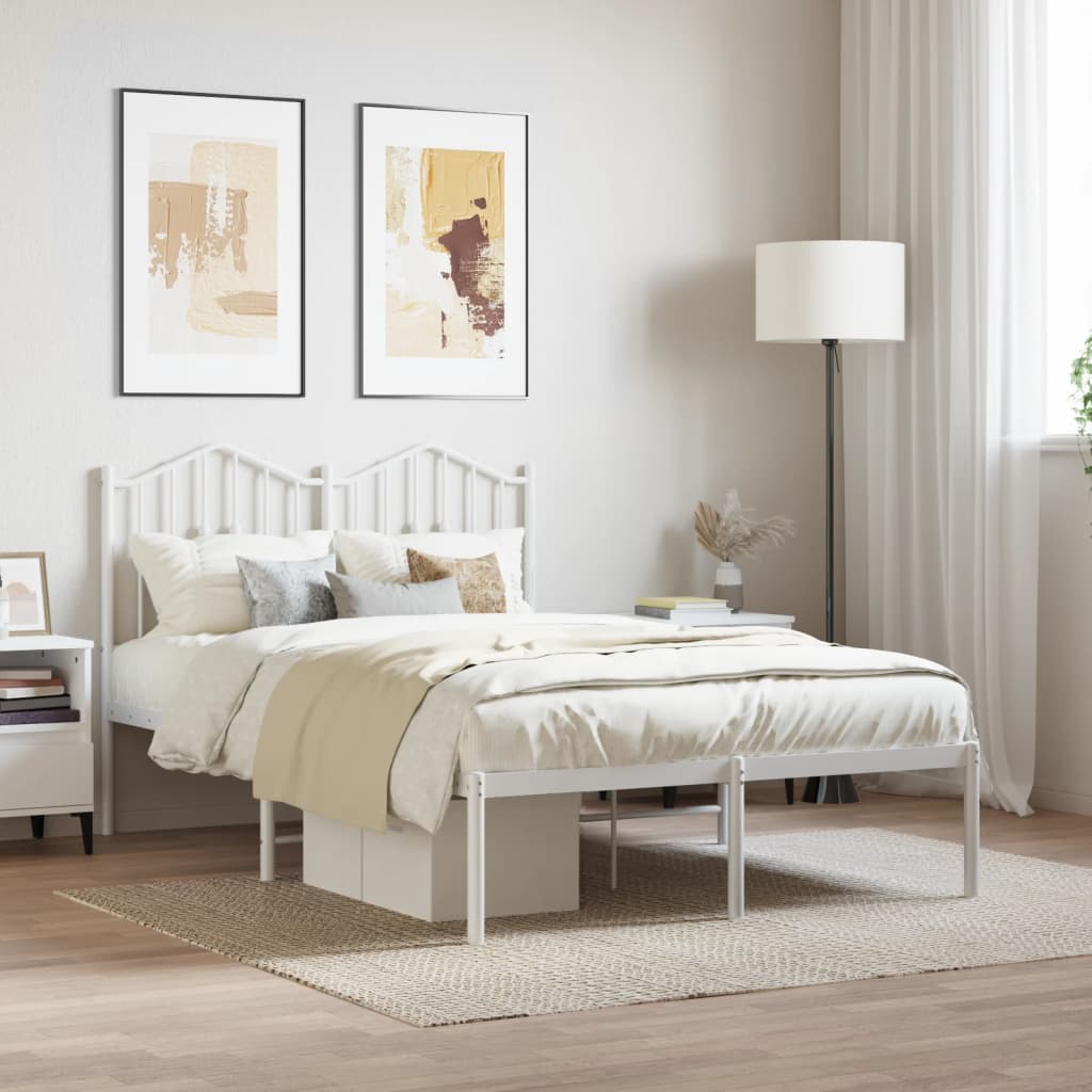 Bedframe met hoofdbord metaal wit 120x190 cm is nu te koop bij PeponiXL, paradijselijk wonen!