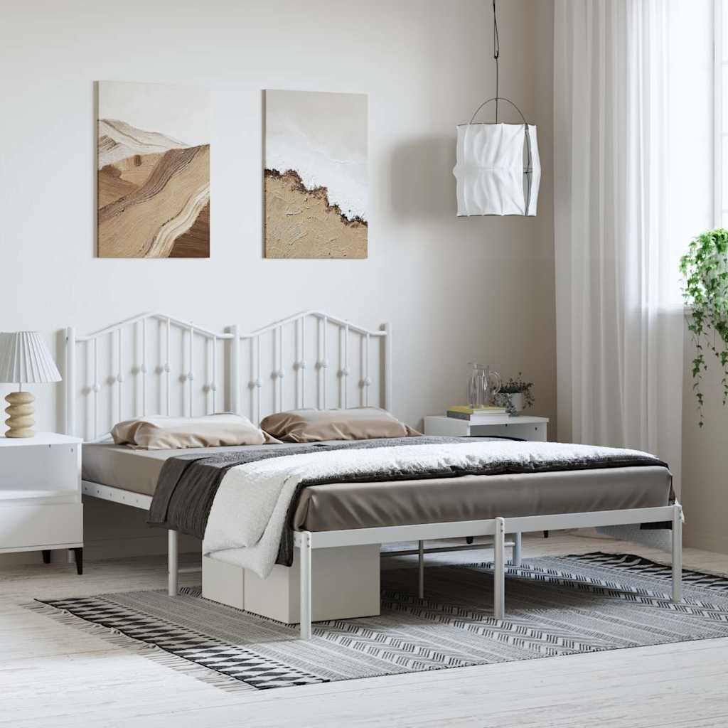 Bedframe met hoofdbord metaal wit 135x190 cm is nu te koop bij PeponiXL, paradijselijk wonen!