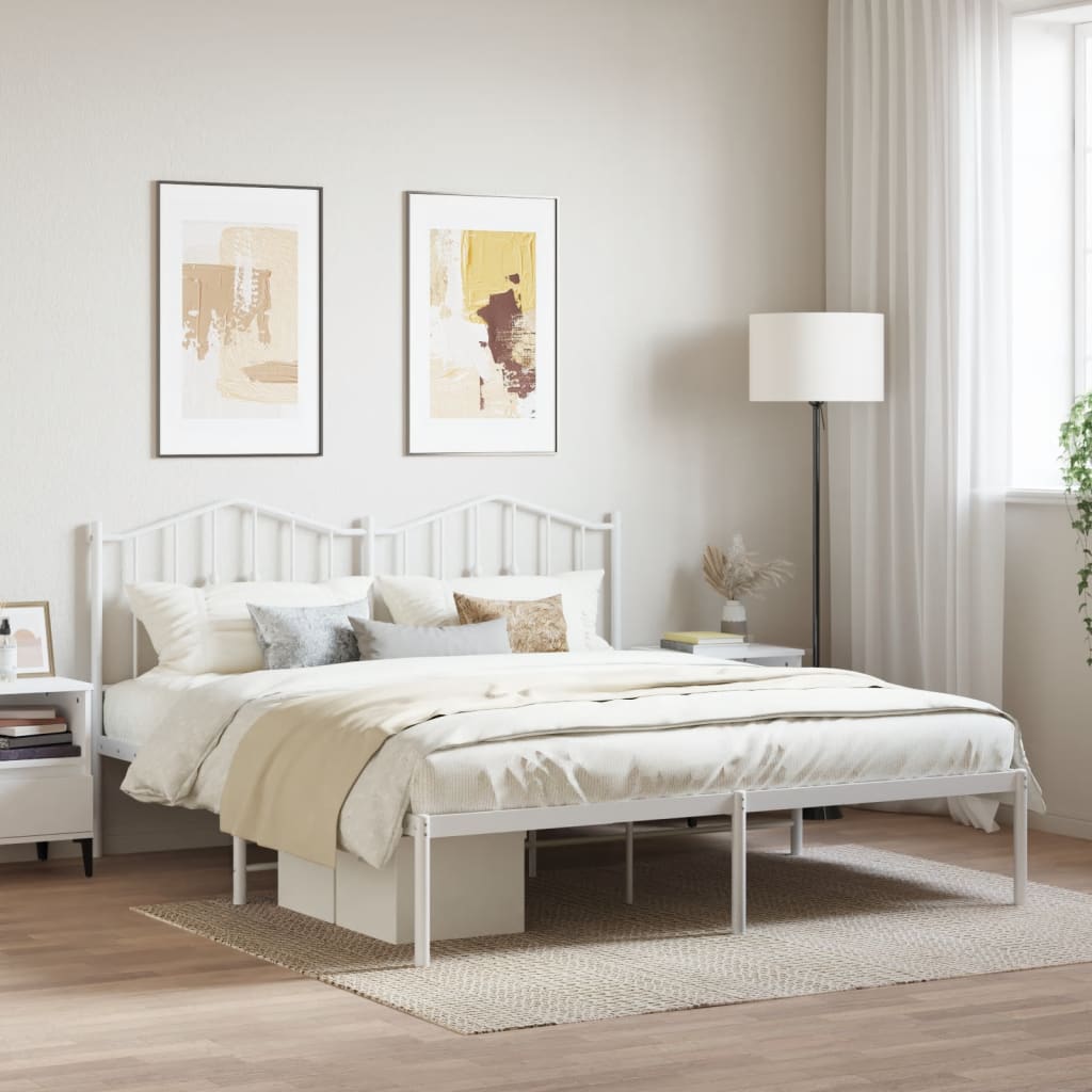 Bedframe met hoofdbord metaal wit 160x200 cm is nu te koop bij PeponiXL, paradijselijk wonen!