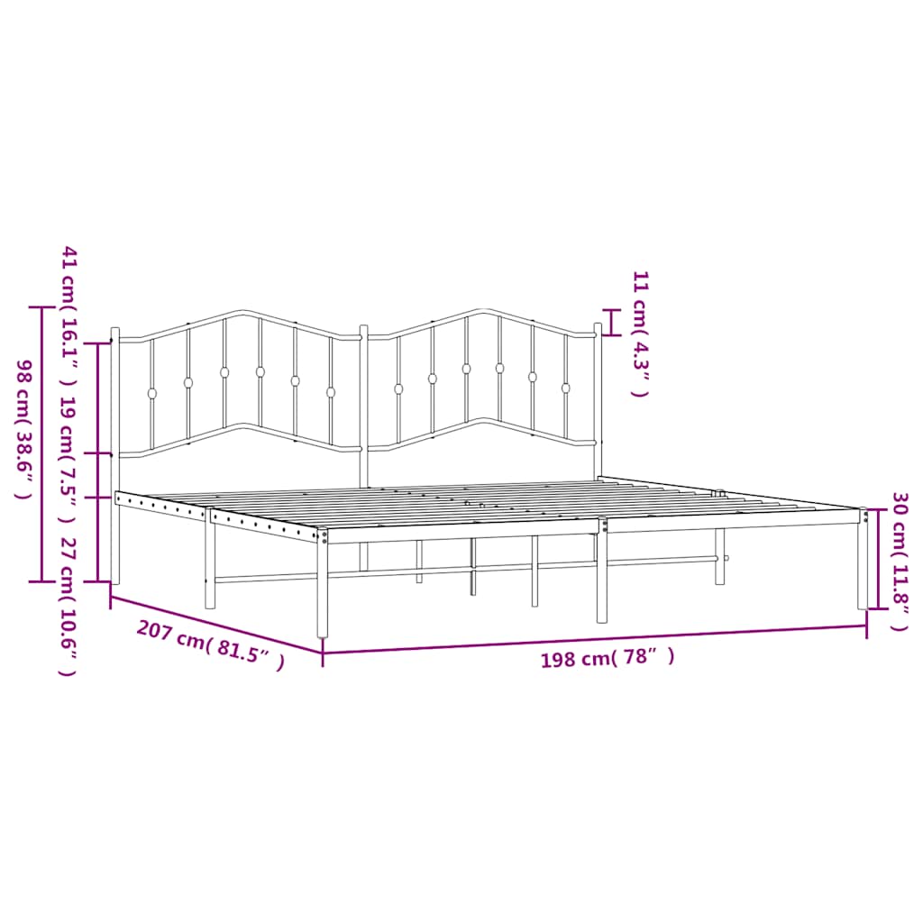 Bedframe met hoofdbord metaal wit 193x203 cm is nu te koop bij PeponiXL, paradijselijk wonen!