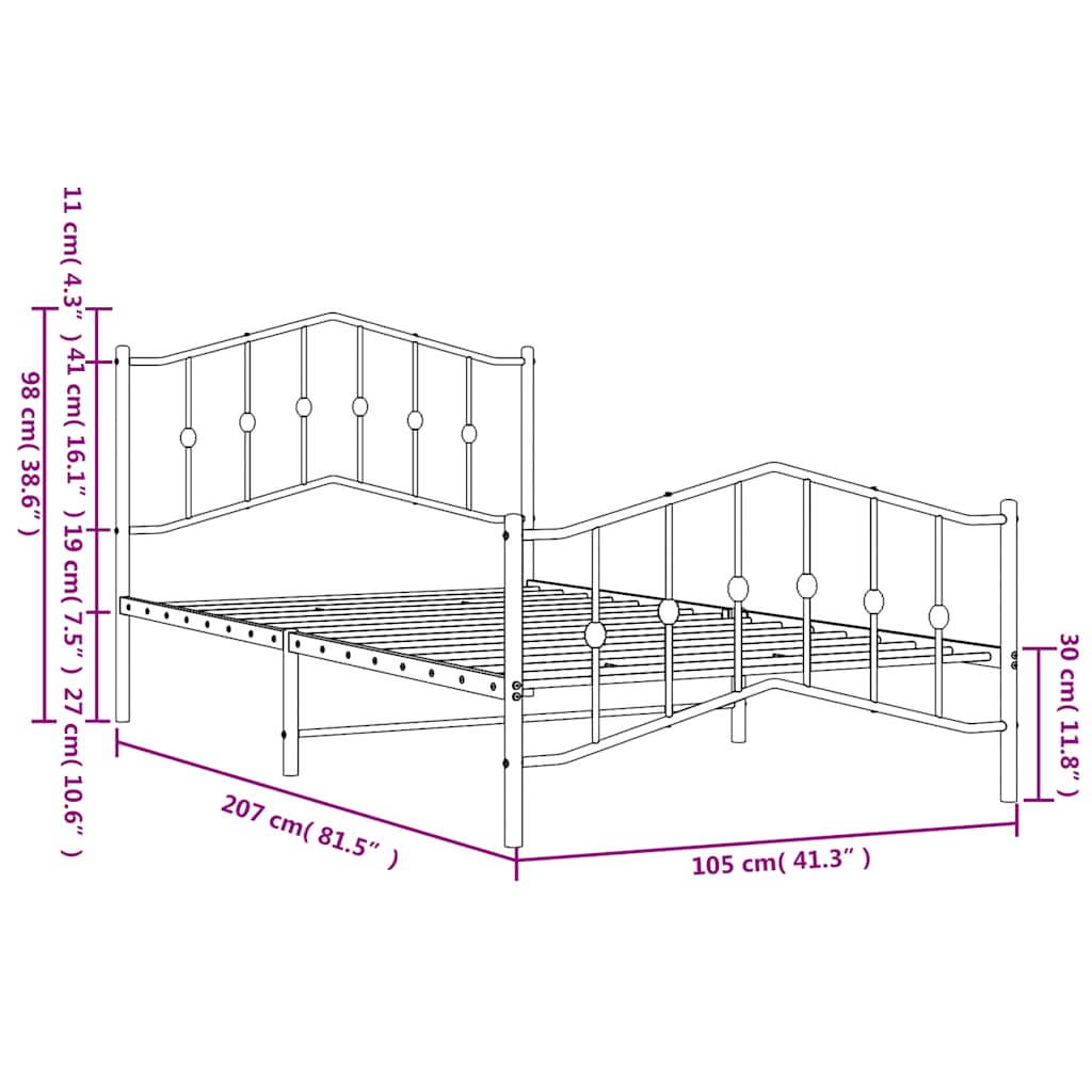 Bedframe met hoofd- en voeteneinde metaal wit 100x200 cm is nu te koop bij PeponiXL, paradijselijk wonen!