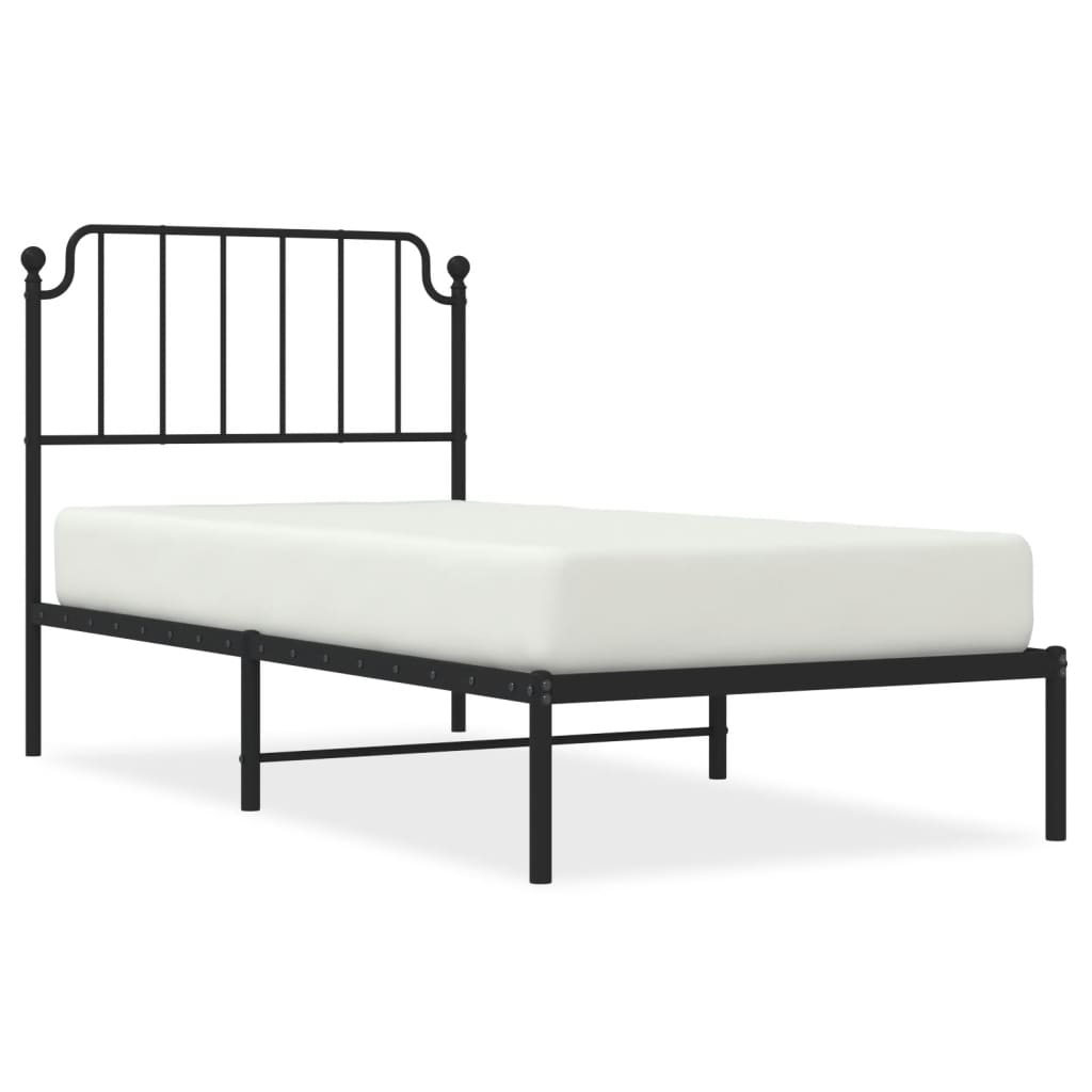 Bedframe met hoofdbord metaal zwart 90x200 cm is nu te koop bij PeponiXL, paradijselijk wonen!