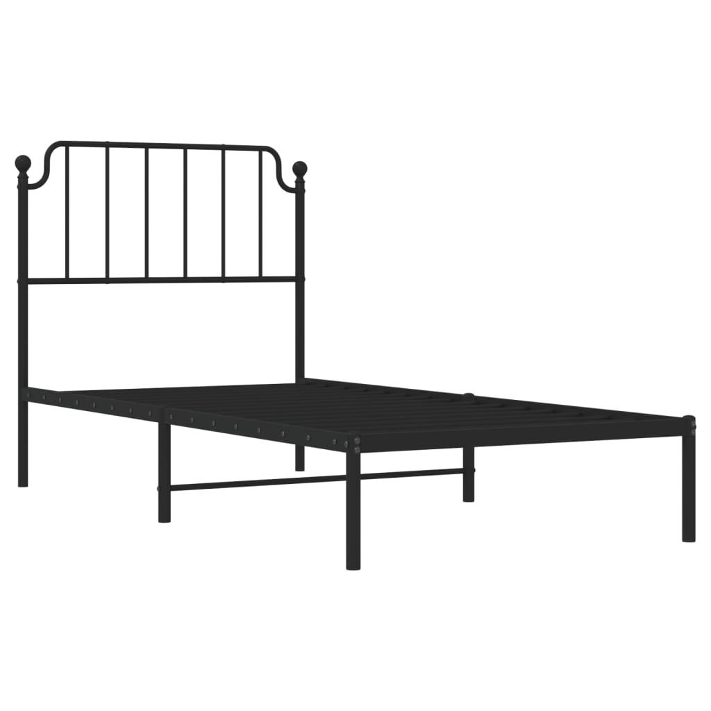 Bedframe met hoofdbord metaal zwart 90x200 cm is nu te koop bij PeponiXL, paradijselijk wonen!