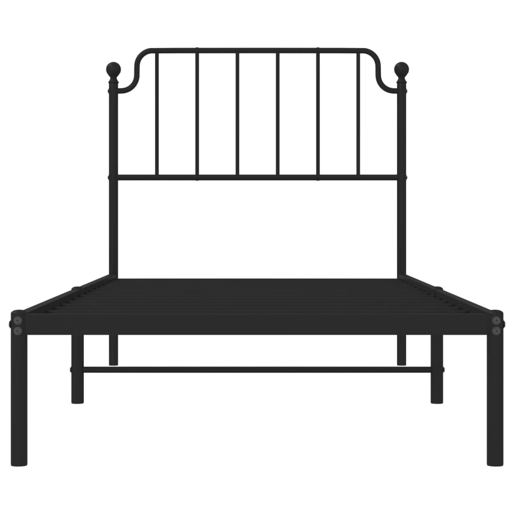 Bedframe met hoofdbord metaal zwart 90x200 cm is nu te koop bij PeponiXL, paradijselijk wonen!