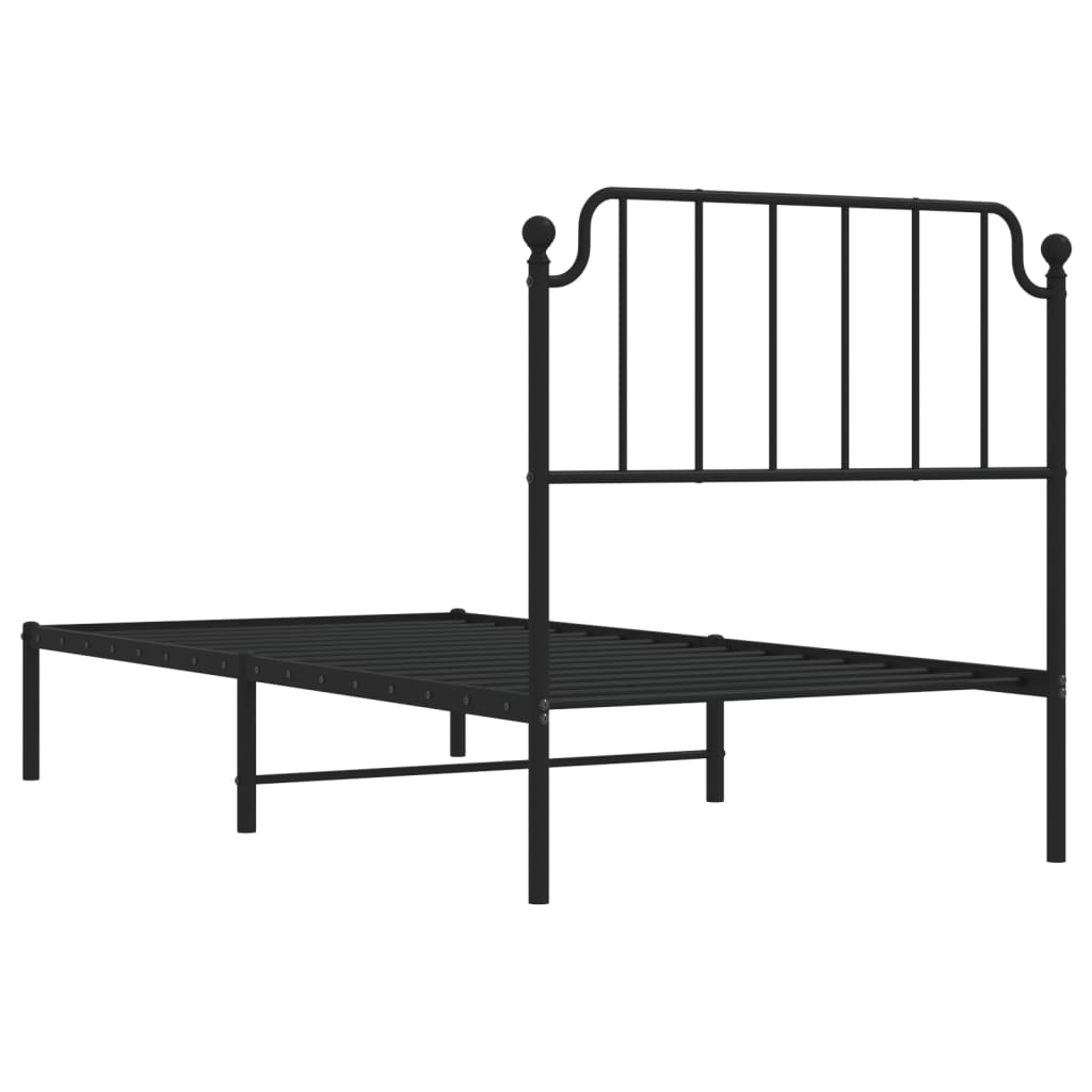 Bedframe met hoofdbord metaal zwart 90x200 cm is nu te koop bij PeponiXL, paradijselijk wonen!