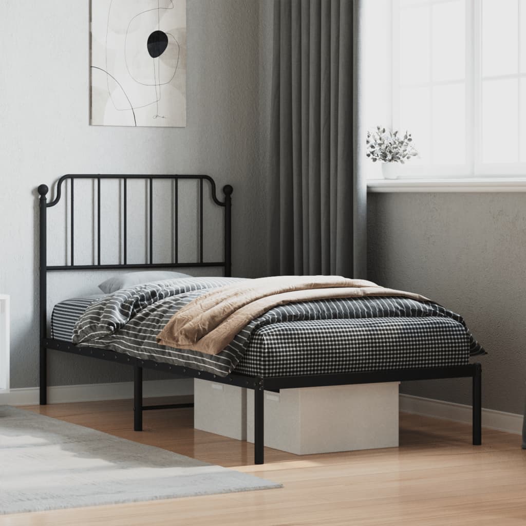 Bedframe met hoofdbord metaal zwart 90x200 cm is nu te koop bij PeponiXL, paradijselijk wonen!