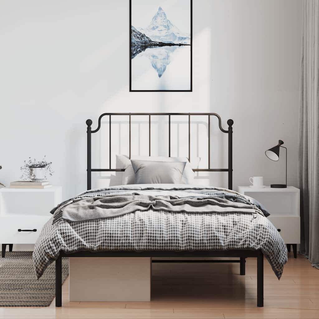 Bedframe met hoofdbord metaal zwart 100x190 cm