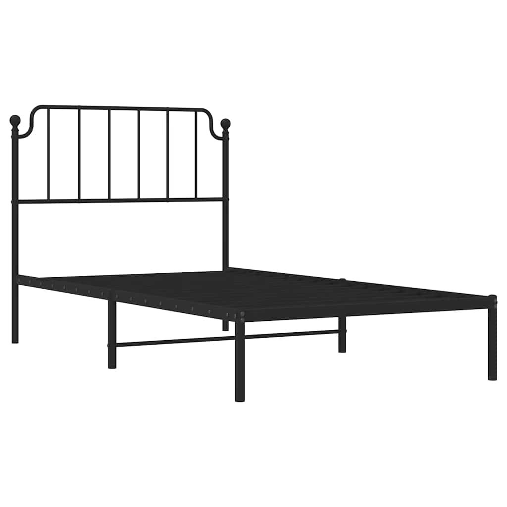 Bedframe met hoofdbord metaal zwart 100x190 cm