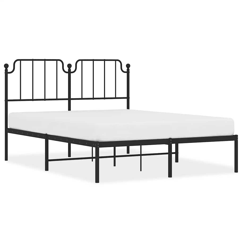 Bedframe met hoofdbord metaal zwart 135x190 cm