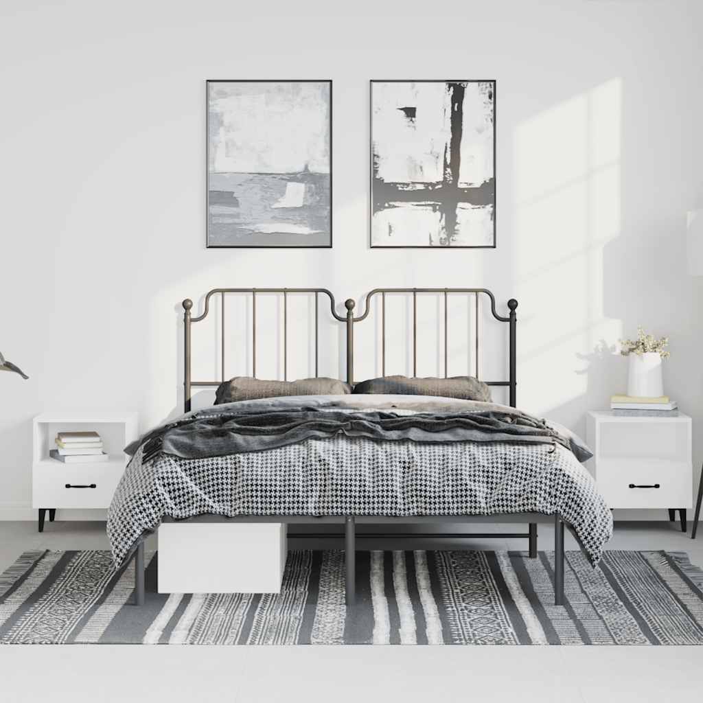 Bedframe met hoofdbord metaal zwart 135x190 cm