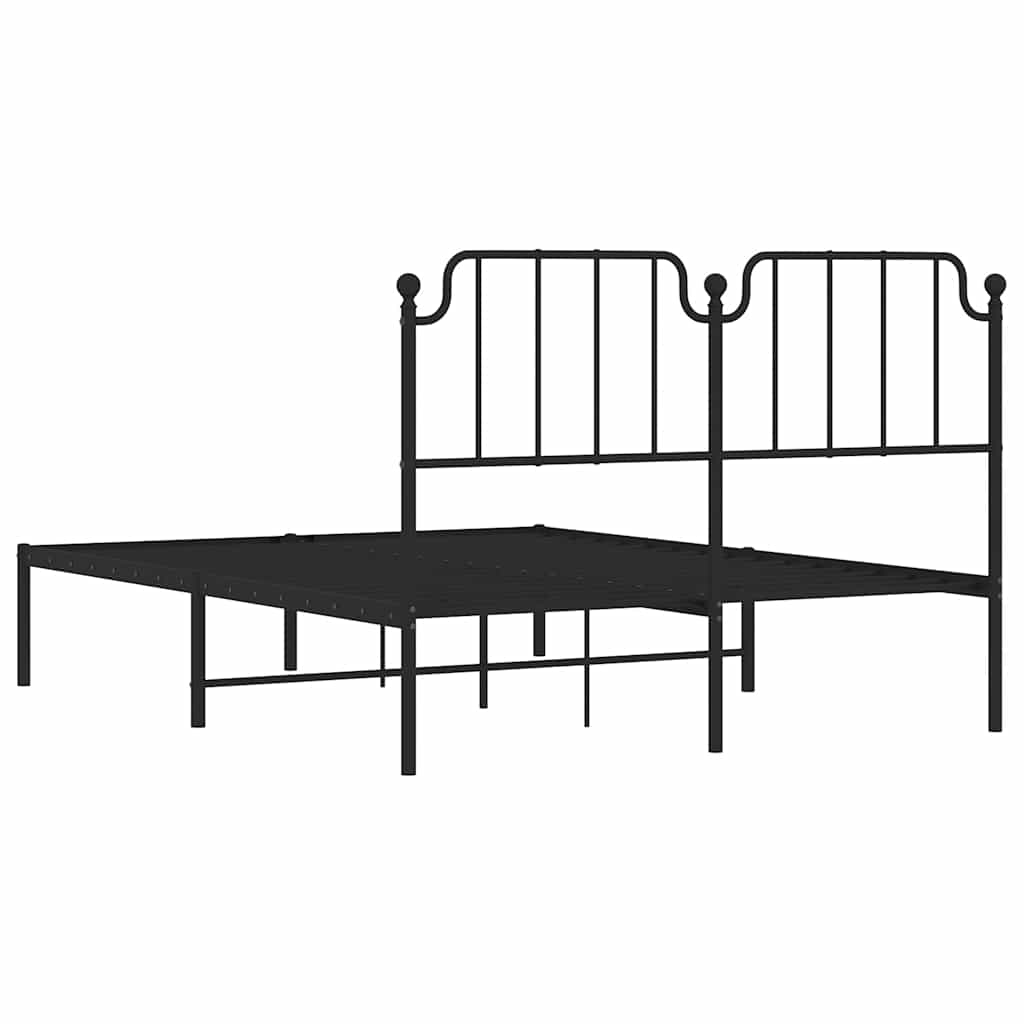 Bedframe met hoofdbord metaal zwart 135x190 cm