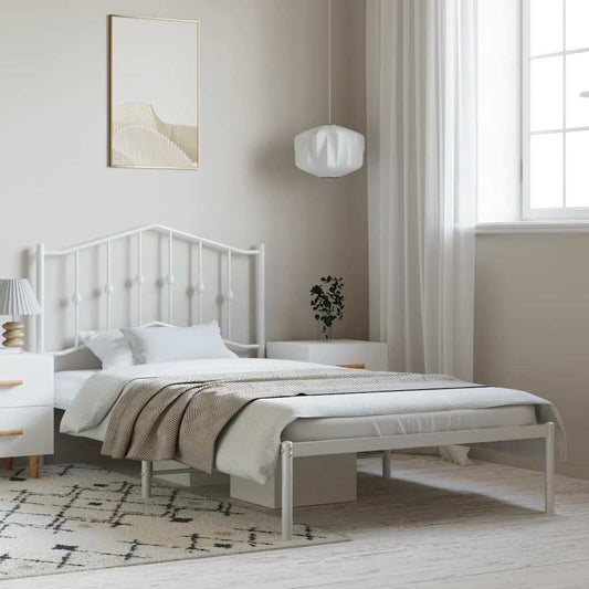 Bedframe met hoofdbord metaal zwart 135x190 cm is nu te koop bij PeponiXL, paradijselijk wonen!