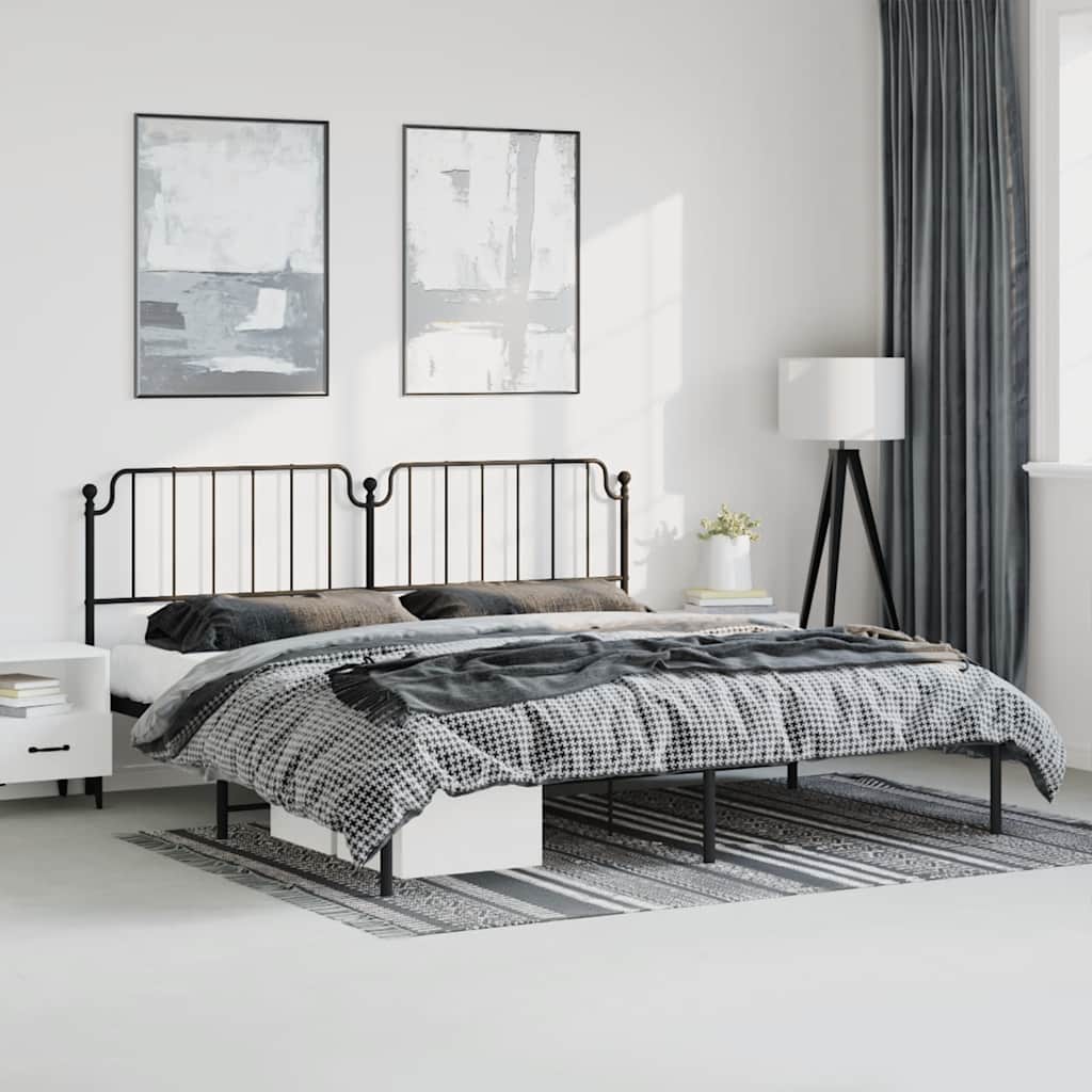 Bedframe met hoofdbord metaal zwart 183x213 cm is nu te koop bij PeponiXL, paradijselijk wonen!