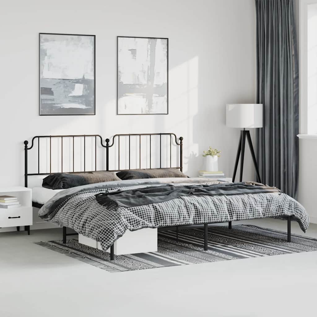 Bedframe met hoofdbord metaal zwart 193x203 cm is nu te koop bij PeponiXL, paradijselijk wonen!