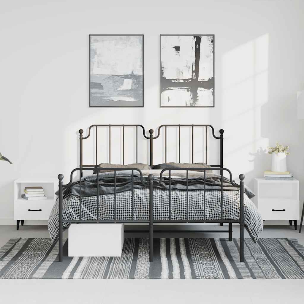 Bedframe met hoofd- en voeteneinde metaal zwart 150x200 cm