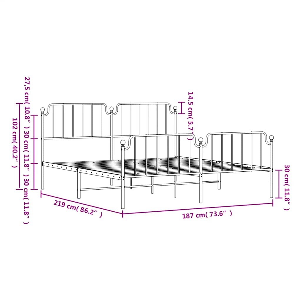 Bedframe met hoofd- en voeteneinde metaal zwart 183x213 cm is nu te koop bij PeponiXL, paradijselijk wonen!