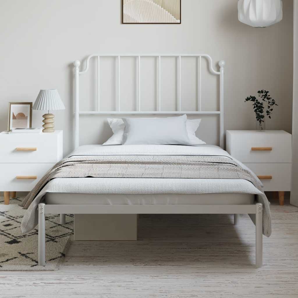 Bedframe met hoofdbord metaal wit 100x190 cm
