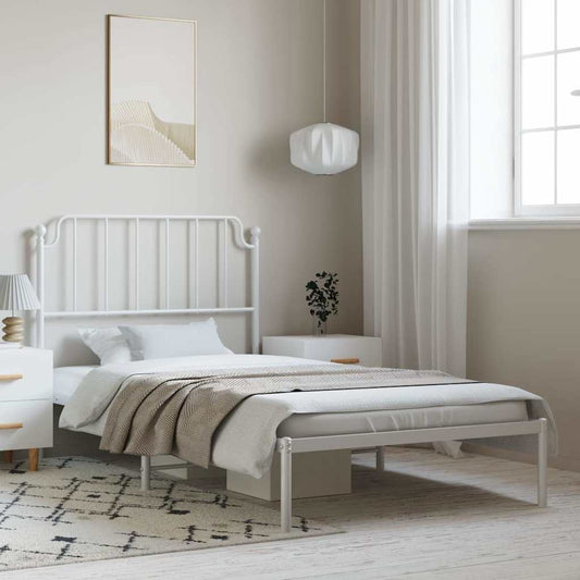Bedframe met hoofdbord metaal wit 100x190 cm is nu te koop bij PeponiXL, paradijselijk wonen!