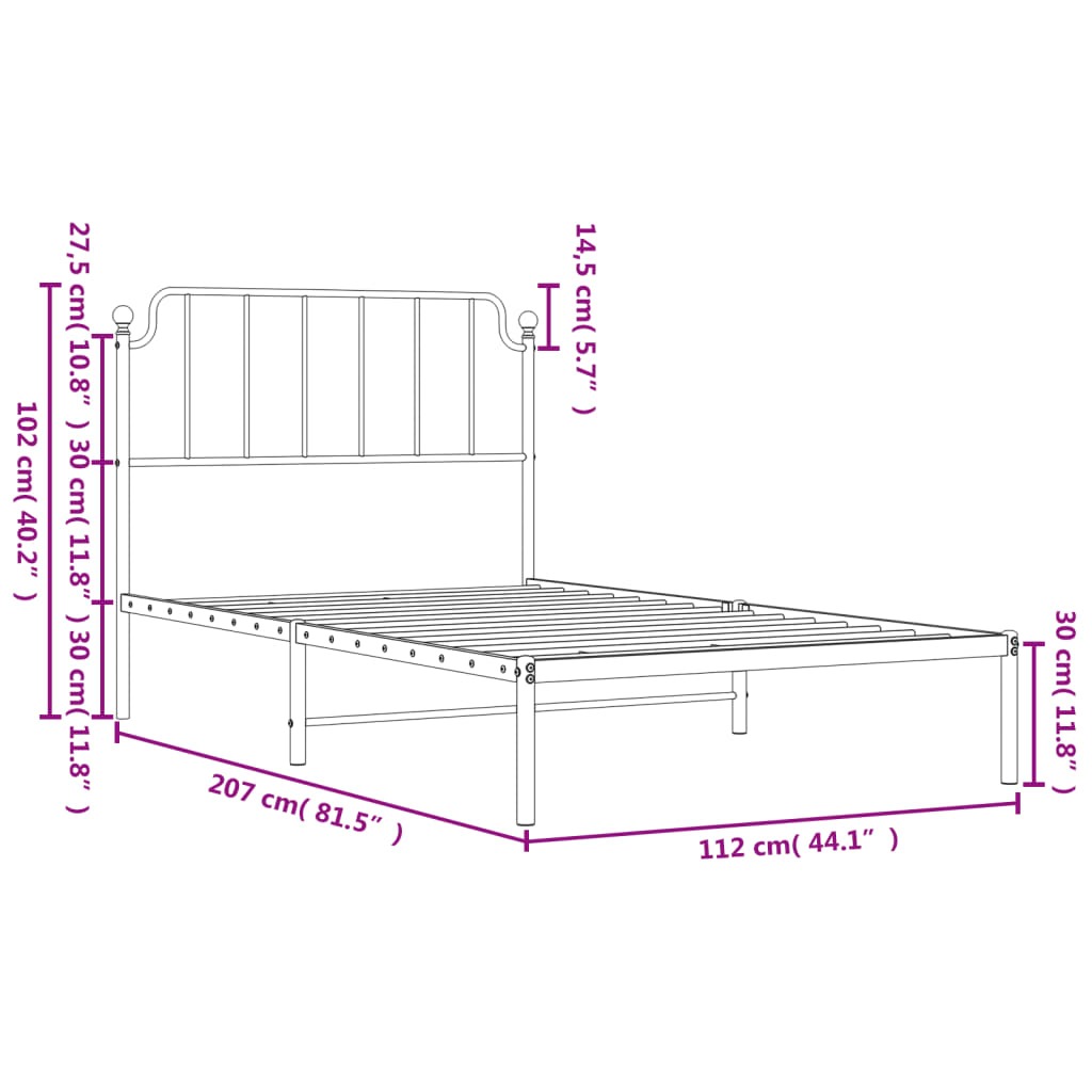 Bedframe met hoofdbord metaal wit 107x203 cm is nu te koop bij PeponiXL, paradijselijk wonen!