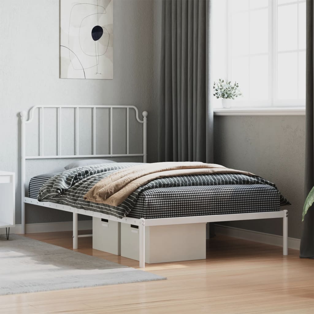 Bedframe met hoofdbord metaal wit 107x203 cm is nu te koop bij PeponiXL, paradijselijk wonen!