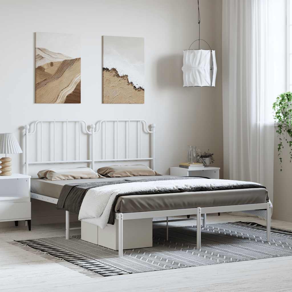 Bedframe met hoofdbord metaal wit 135x190 cm is nu te koop bij PeponiXL, paradijselijk wonen!