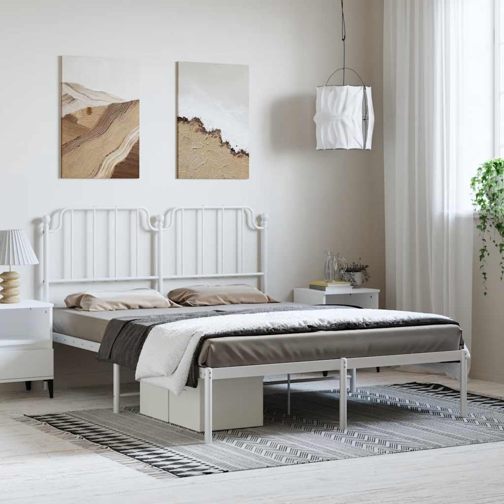 Bedframe met hoofdbord metaal wit 150x200 cm is nu te koop bij PeponiXL, paradijselijk wonen!