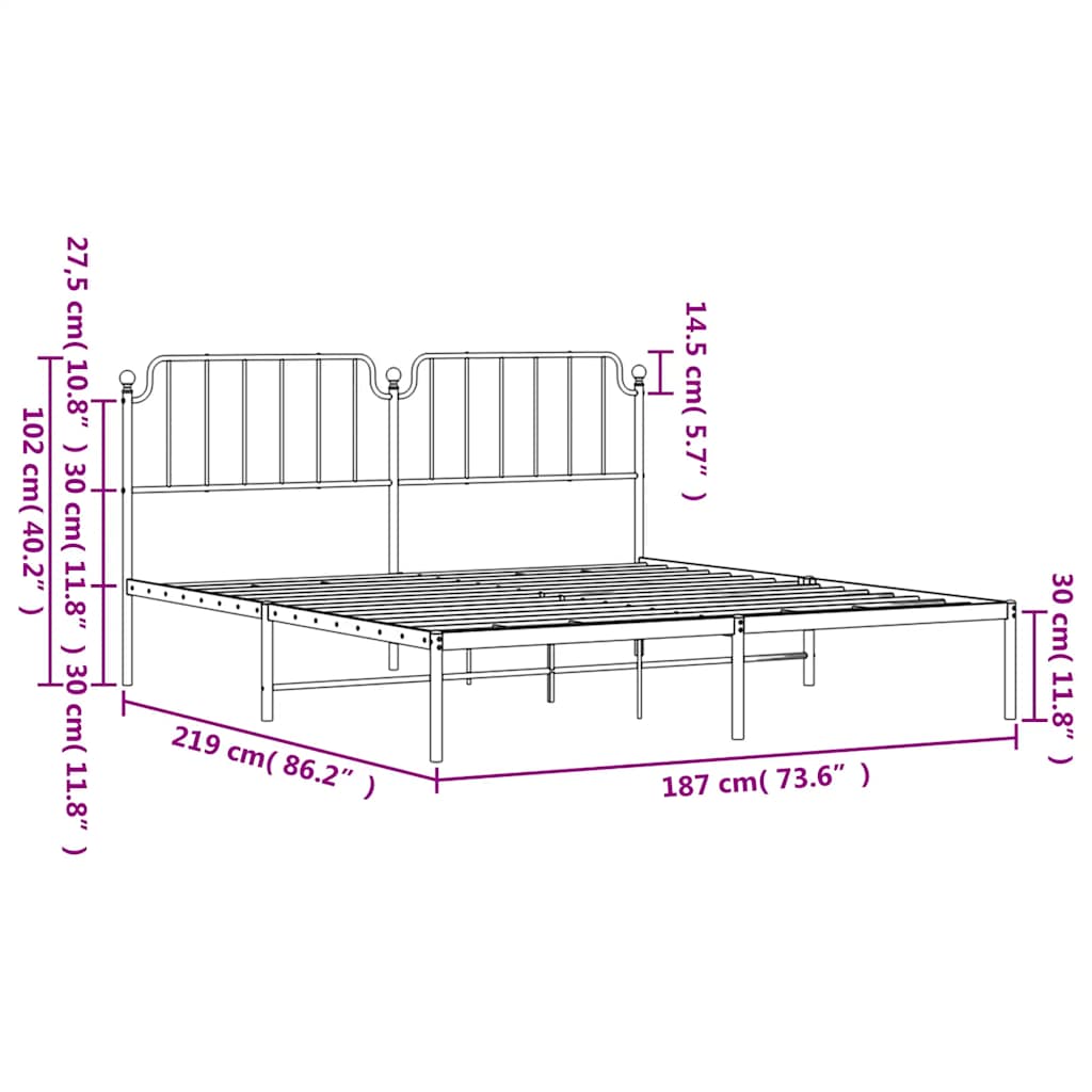 Bedframe met hoofdbord metaal wit 183x213 cm is nu te koop bij PeponiXL, paradijselijk wonen!
