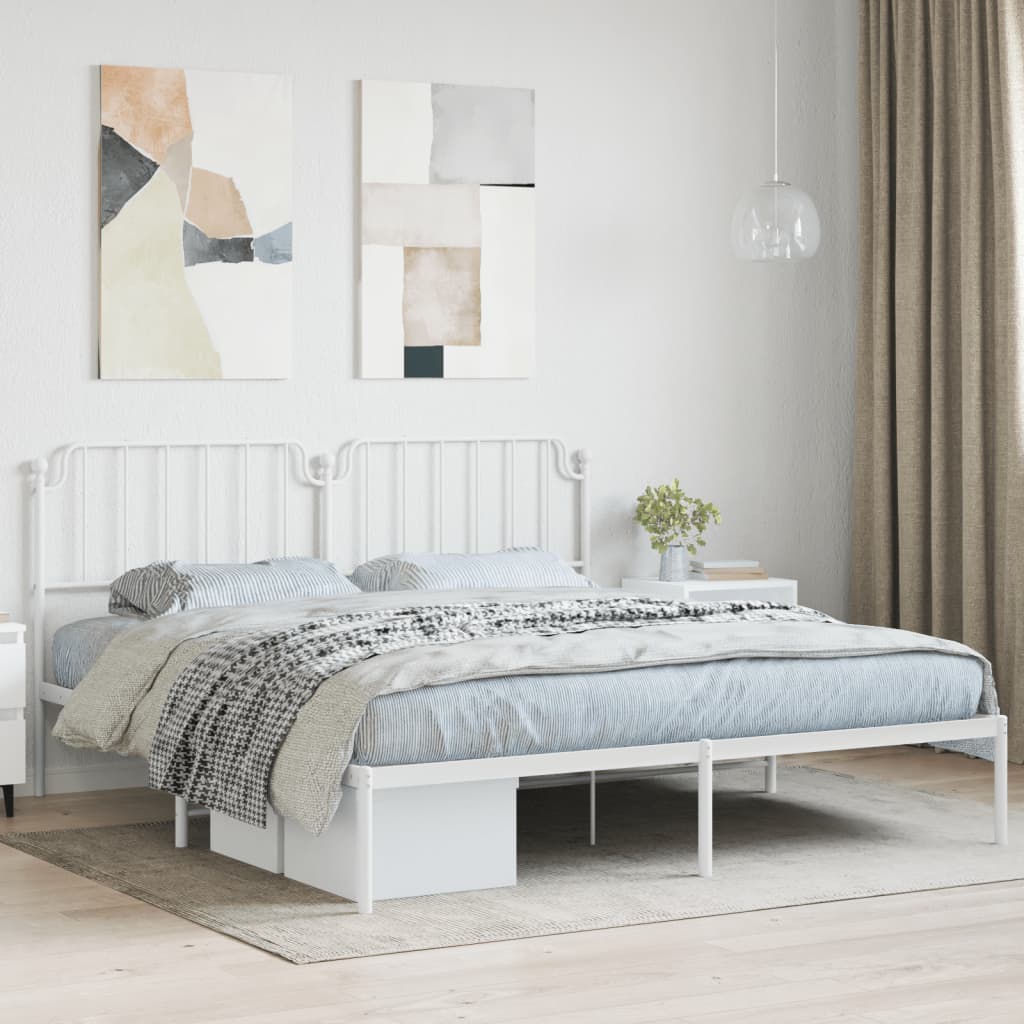 Bedframe met hoofdbord metaal wit 183x213 cm is nu te koop bij PeponiXL, paradijselijk wonen!
