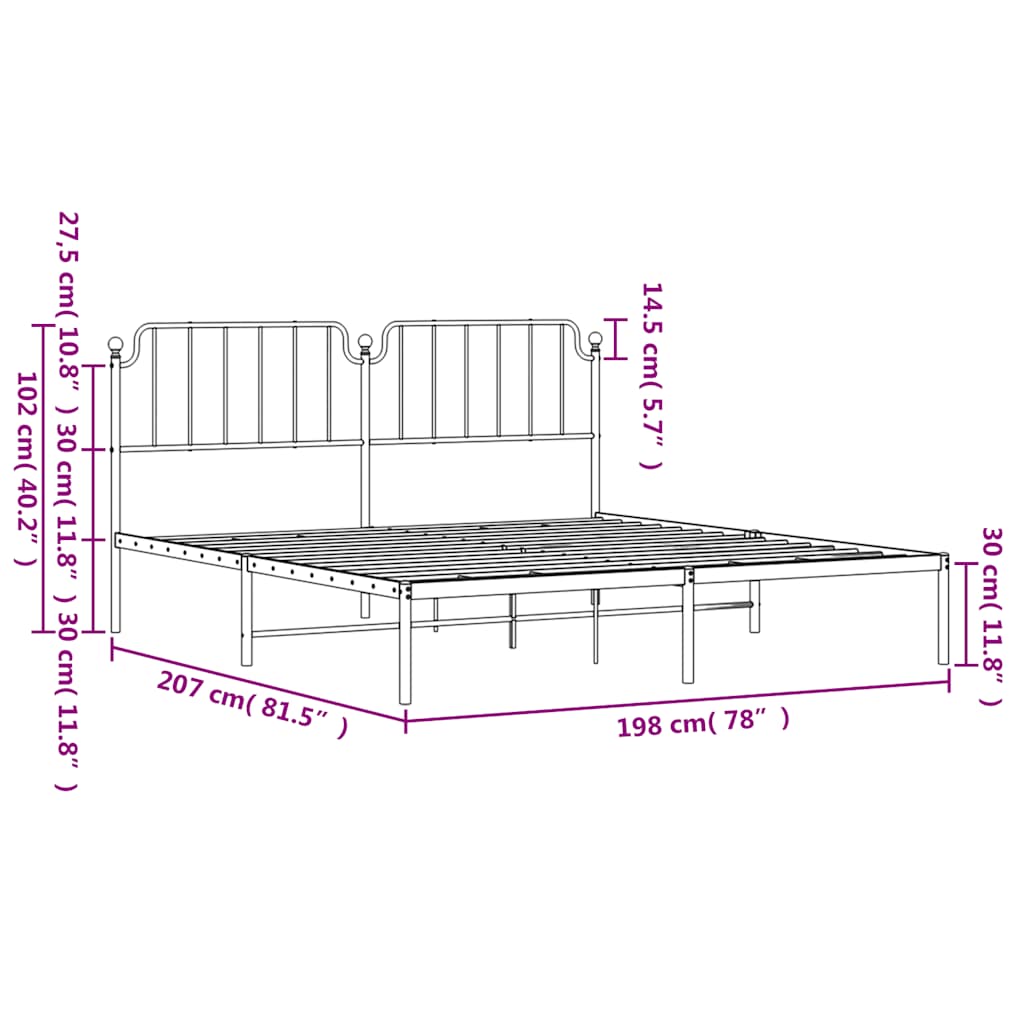 Bedframe met hoofdbord metaal wit 193x203 cm is nu te koop bij PeponiXL, paradijselijk wonen!