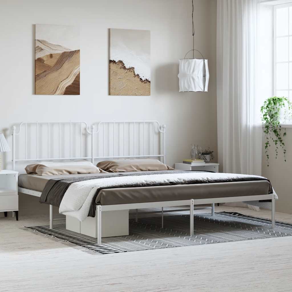 Bedframe met hoofdbord metaal wit 193x203 cm is nu te koop bij PeponiXL, paradijselijk wonen!
