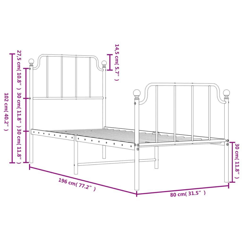 Bedframe met hoofd- en voeteneinde metaal wit 75x190 cm is nu te koop bij PeponiXL, paradijselijk wonen!