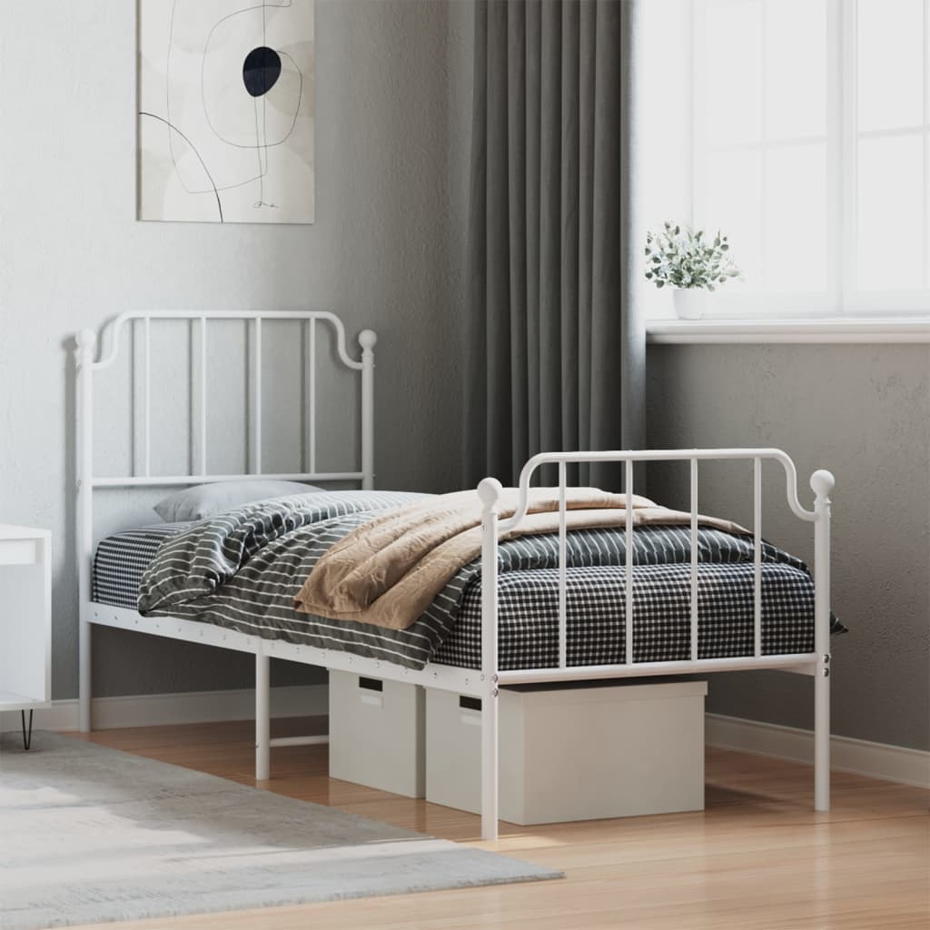 Bedframe met hoofd- en voeteneinde metaal wit 75x190 cm is nu te koop bij PeponiXL, paradijselijk wonen!