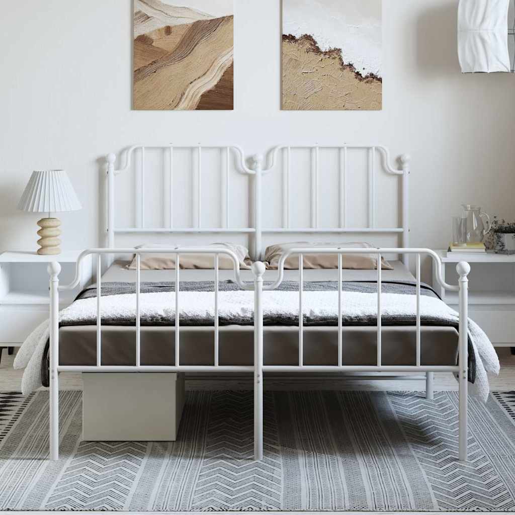 Bedframe met hoofd- en voeteneinde metaal wit 135x190 cm